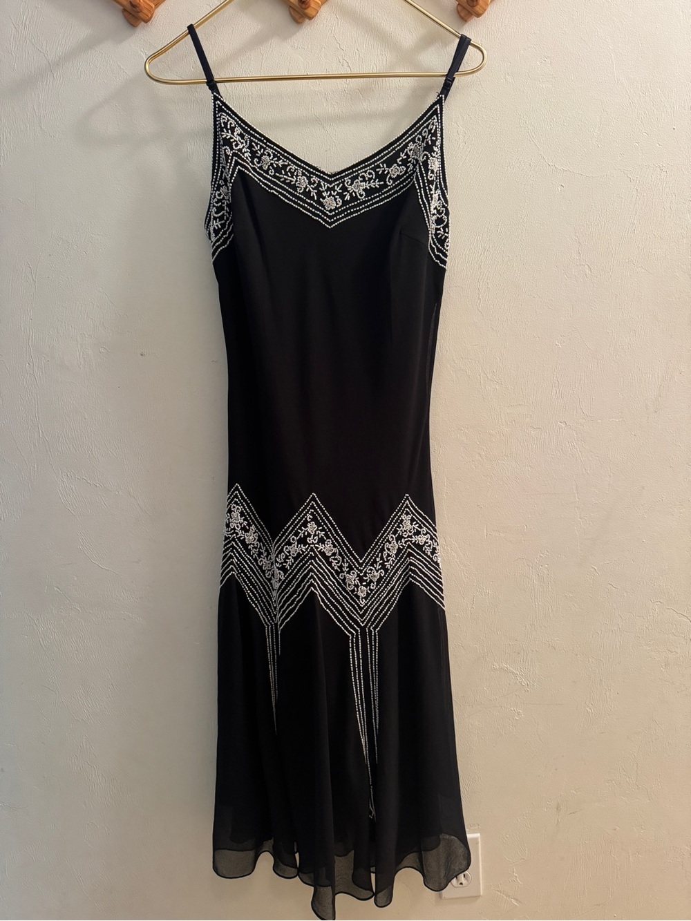 Dressbarn Woman Black White Beaded Midi Dress Sz 12 As Is Flapper Cocktail